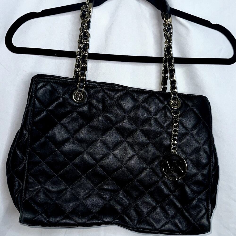 Michael Kors Satchel Susannah Leather Quilted Double Handle Large Black